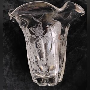 Duncan & Miller Blown Glass Vase Charmaine Rose Etched 5"
